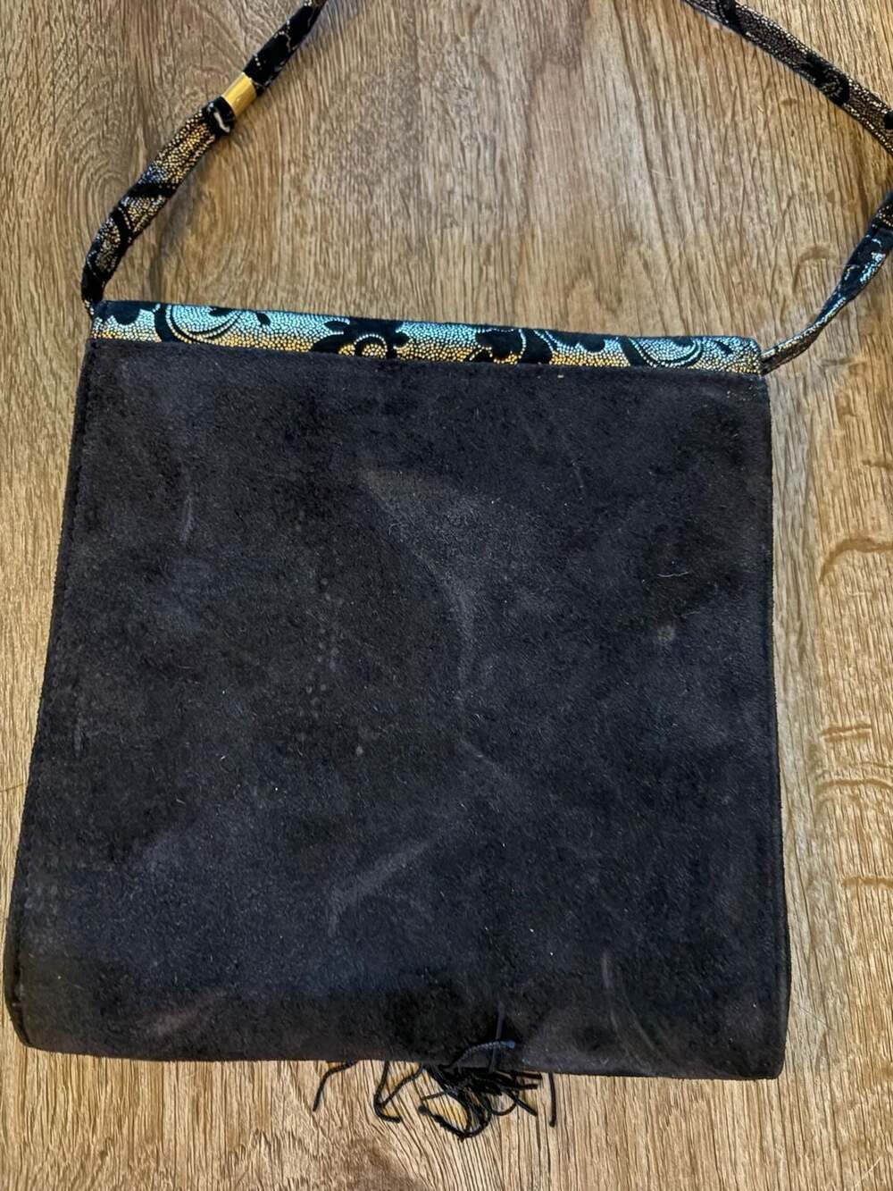 Scepi Vintage Italian Suede and Metallic Brocade Tassel Crossbody Bag - Picture 4 of 5